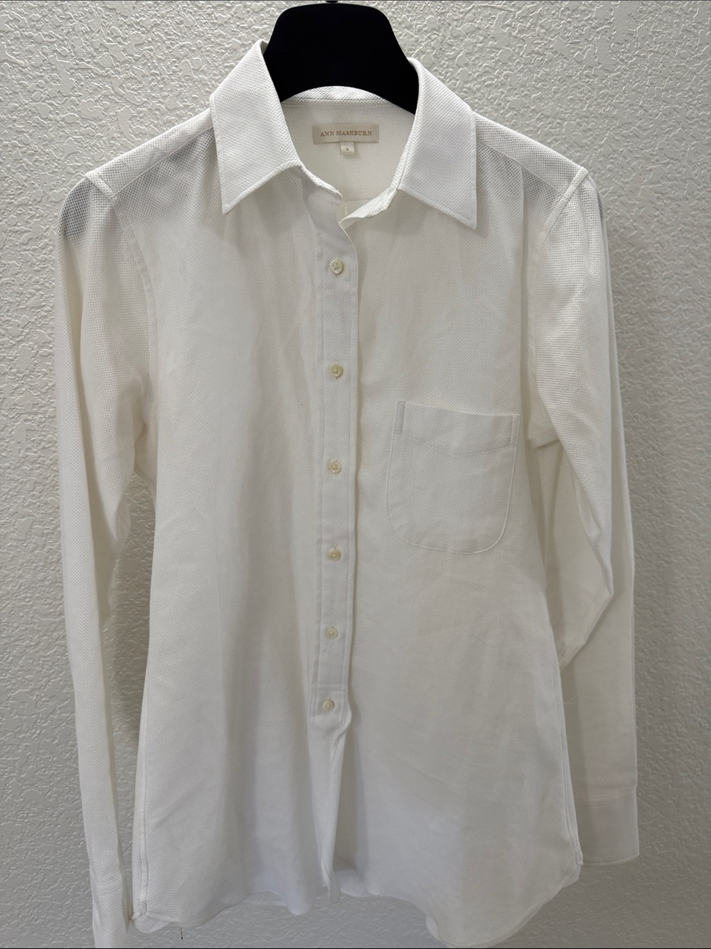 ANN MASHBURN Popover Shirt White Textured Cotton Pique Button Up Size Small